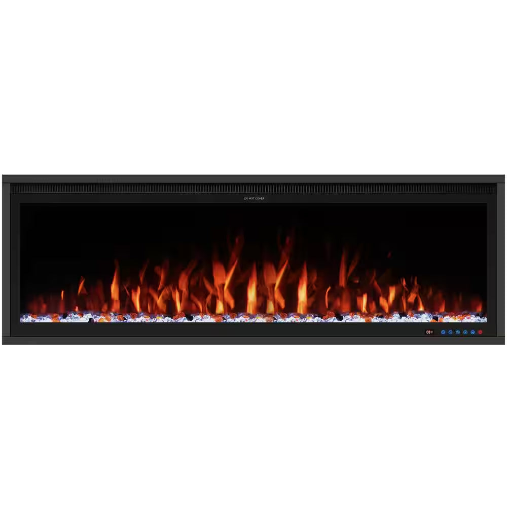 42 In. Smart Electric Fireplace Inserts Recessed and Wall Mounted Fireplace with Remote in Black