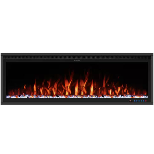 42 In. Smart Electric Fireplace Inserts Recessed and Wall Mounted Fireplace with Remote in Black