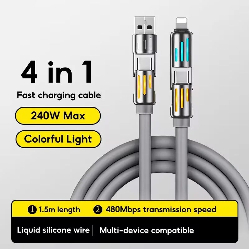 Eary USB C Cable 4-In-1 USB-C (6Ft) 240W USB-C Charger Data USB-C Fast Charging for Iphone 15 Macbook Ipad Iphone Samsung