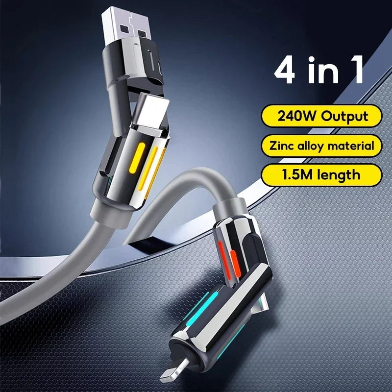 Eary USB C Cable 4-In-1 USB-C (6Ft) 240W USB-C Charger Data USB-C Fast Charging for Iphone 15 Macbook Ipad Iphone Samsung