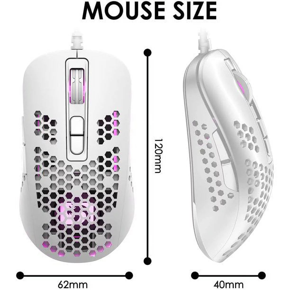 Mini Ultralight Wired Gaming Mouse,4 Kinds RGB Backlit,4 Levels Adjustable,Lightweight Honeycomb Shell Mice for PC Gamers,Xbox,Ps4(White)