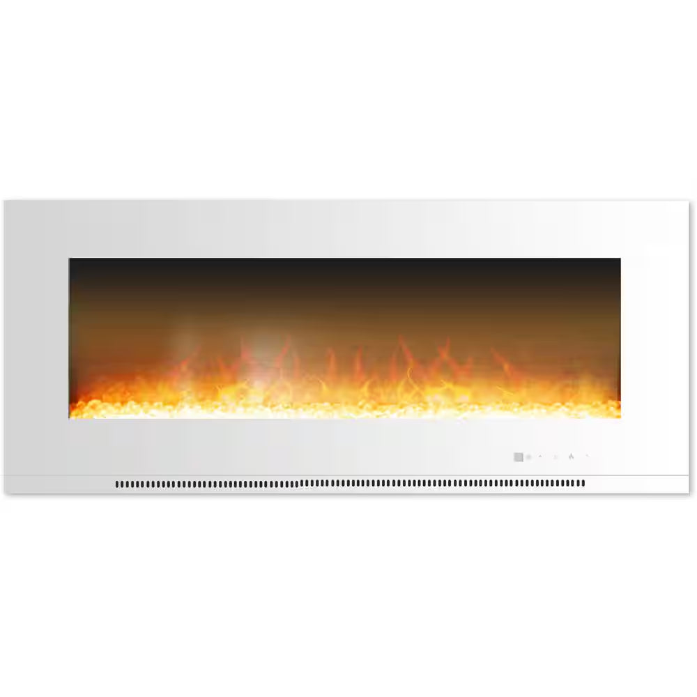 Fireside 56 In. Wall-Mount Electric Fireplace in White with Crystal Rock Display