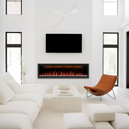 42 In. Smart Electric Fireplace Inserts Recessed and Wall Mounted Fireplace with Remote in Black